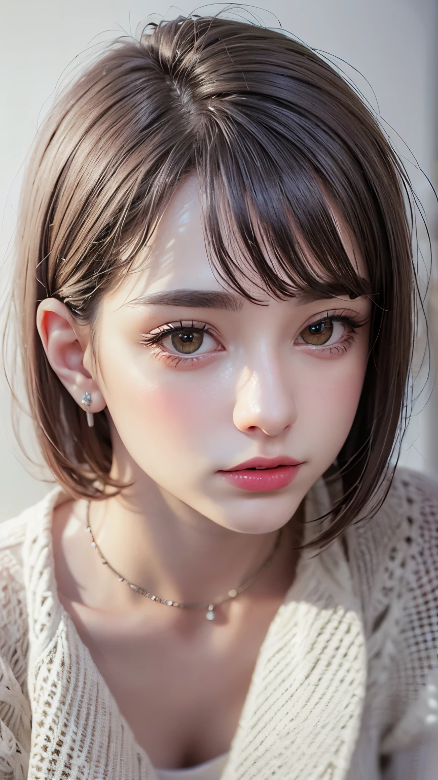 Masterpiece hyperrealist & Photorealistic beautiful girl, Realistic Skin (Pore-filled skin) Short Bob Cut Hair, Realistic red lips,Punk Girl, (head shot:1.5),Shorts