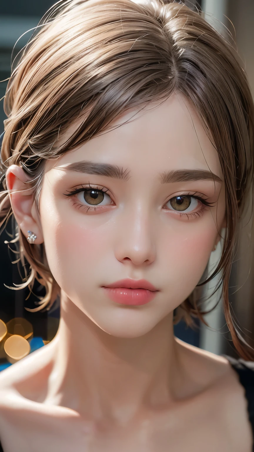 Masterpiece hyperrealist & Photorealistic beautiful girl, Realistic Skin (Pore-filled skin) Short Bob Cut Hair, Realistic red lips,Punk Girl, (head shot:1.5),Shorts