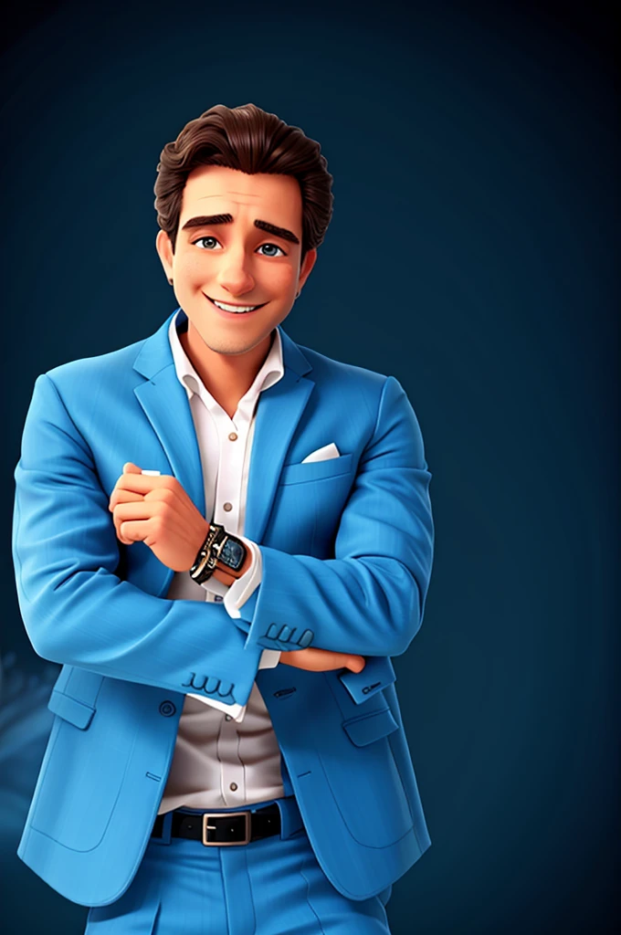 Man in blue suit and white shirt posing for a photo