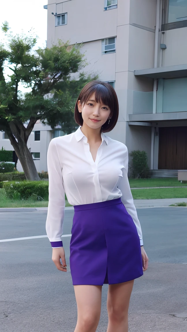 nsfw,(1 woman),beauty,Beautiful Face,smile,(office lady suit:1.2),(open clothes:1.2,front open shirt:1.2,mini skirt)A dignified appearance,Plump Style,(big breasts:1.3)、(Peeking into this、Front view),Focus on the chest,Ultra-realistic,Ultra-high resolution,highest quality,8k,masterpiece,(random time,office)、The cutest Yoshioka Riho,(short bob hair:1.3),(portrait:1.2),(nipple stand:1.2),(arms behind back posing:1.4),standing,