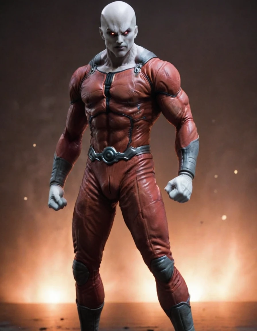 ((masterpiece, best quality)),(complex lighting),solo,1boy, full body, jiren,white gloves,bodysuit,muscular,bald light particles, dust particles,