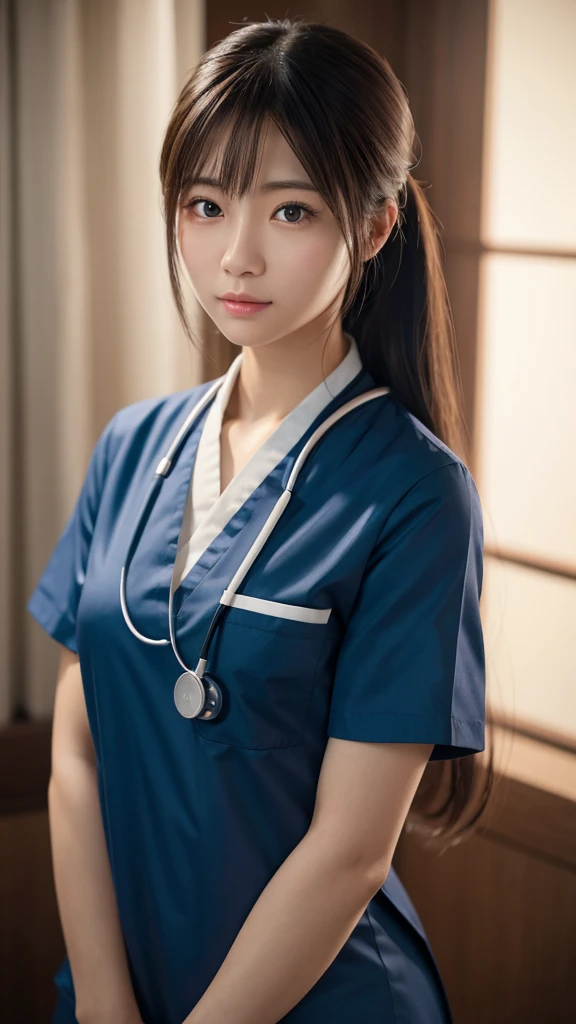 A beautiful young Japanese woman, around 20 years old, wearing a Nurses' Uniforms, ultra-detailed, 8K resolution, highly realistic, cinematic lighting, best quality, masterpiece, photorealistic, physically-based rendering, extremely detailed, vivid colors, professional, sharp focus, studio lighting