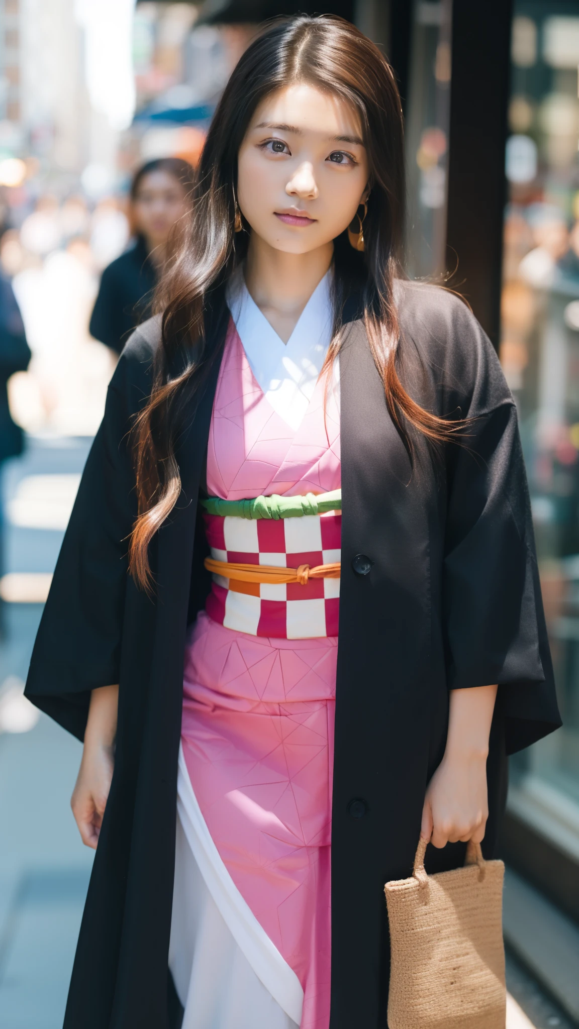 Cute Japanese woman, (16 years old), (Very cute face: 1.3), White moist skin, Looking at the camera, Melancholy expression,
BREAK,
Idol,
BREAK,
(Wearing cute kimono: 1.3), (Highly revealing kimono), Very large earrings, Short length,
BREAK,
(Fighting pose: 1.3),
BREAK,
(Long hair), (Pink hair: 1.2), (Wavy hair), (Gradient hair: 1.3), (Red hair at the ends),
BREAK,
(Realistic: 1.3), Masterpiece, Perfect lighting, (Ultra-high resolution), (8K), (Highly detailed: 1.4), (From the front), (Full body: 1.3), (Symmetrical: 1.2),
BREAK,
(Japanese city streets: 1.2),
BREAK,
(Demon Slayer: 1.4),
BREAK,
(Kasumi Arimura: 1.4),