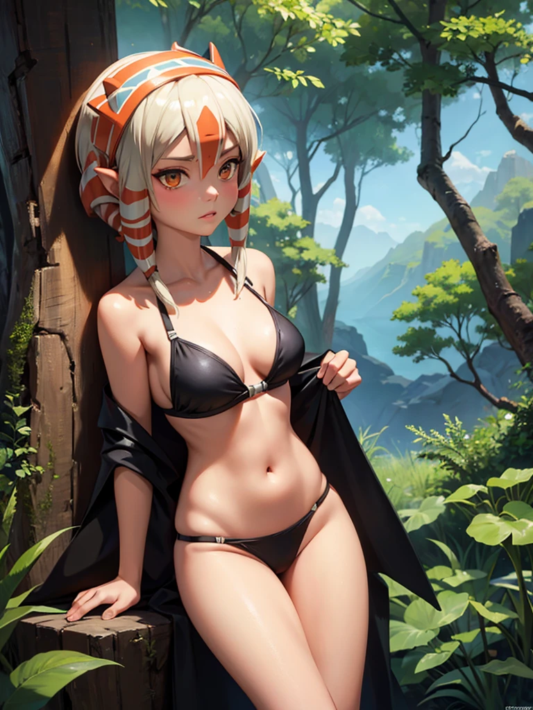 Ahsoka tano wearing a black bikini in the forest