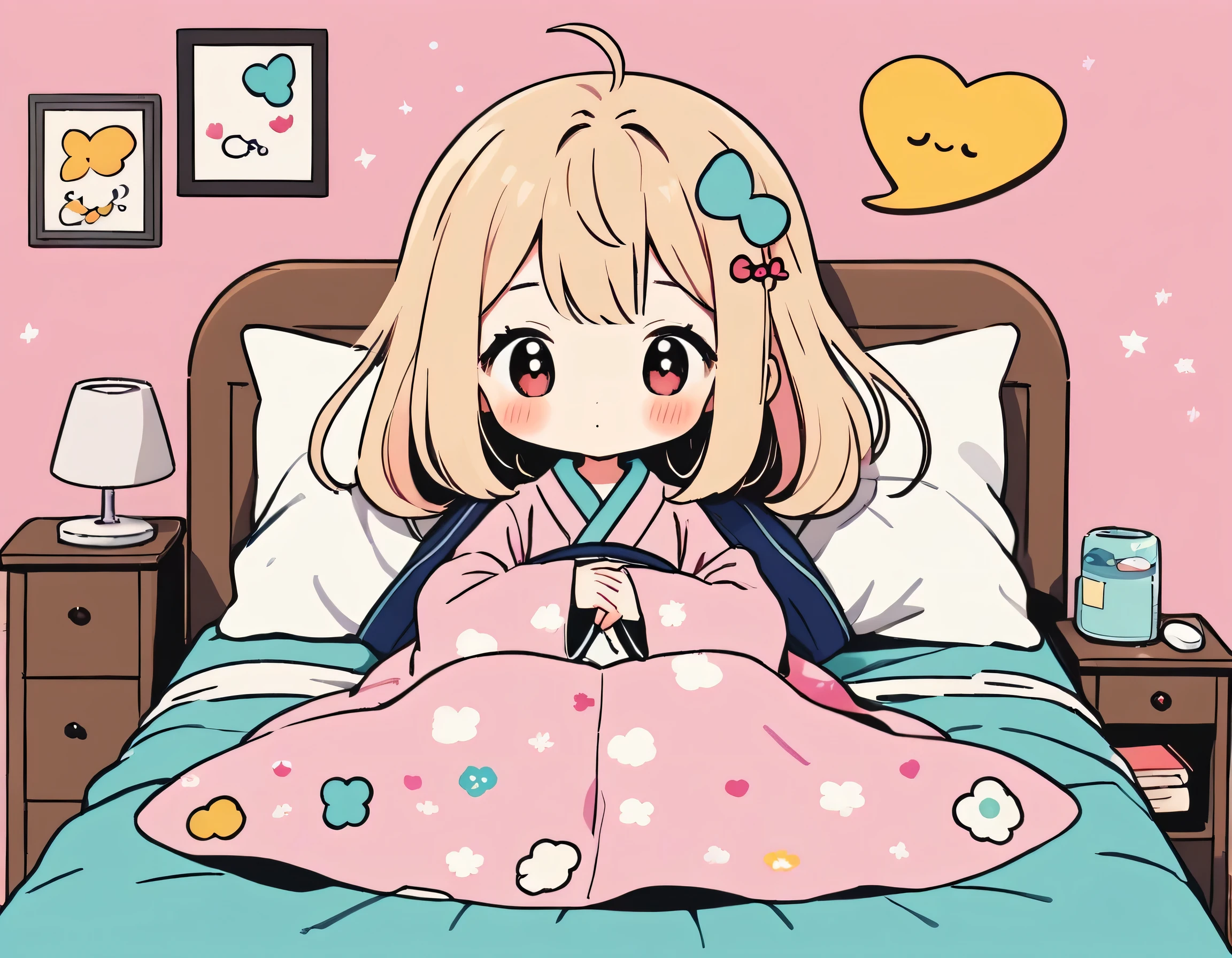 Momoko Sakura colorful style, Simple Line Initialism,Abstract art,Kawaii Design, The most beautiful girl of all time、chibi, (((Cute pillbugs))), nap, hospital bed