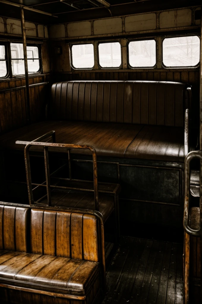 Old bus with ghosts inside horror