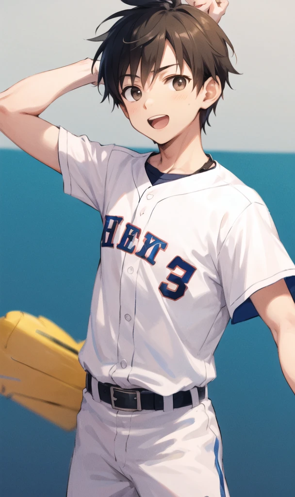 Boy who has just finished throwing a baseball