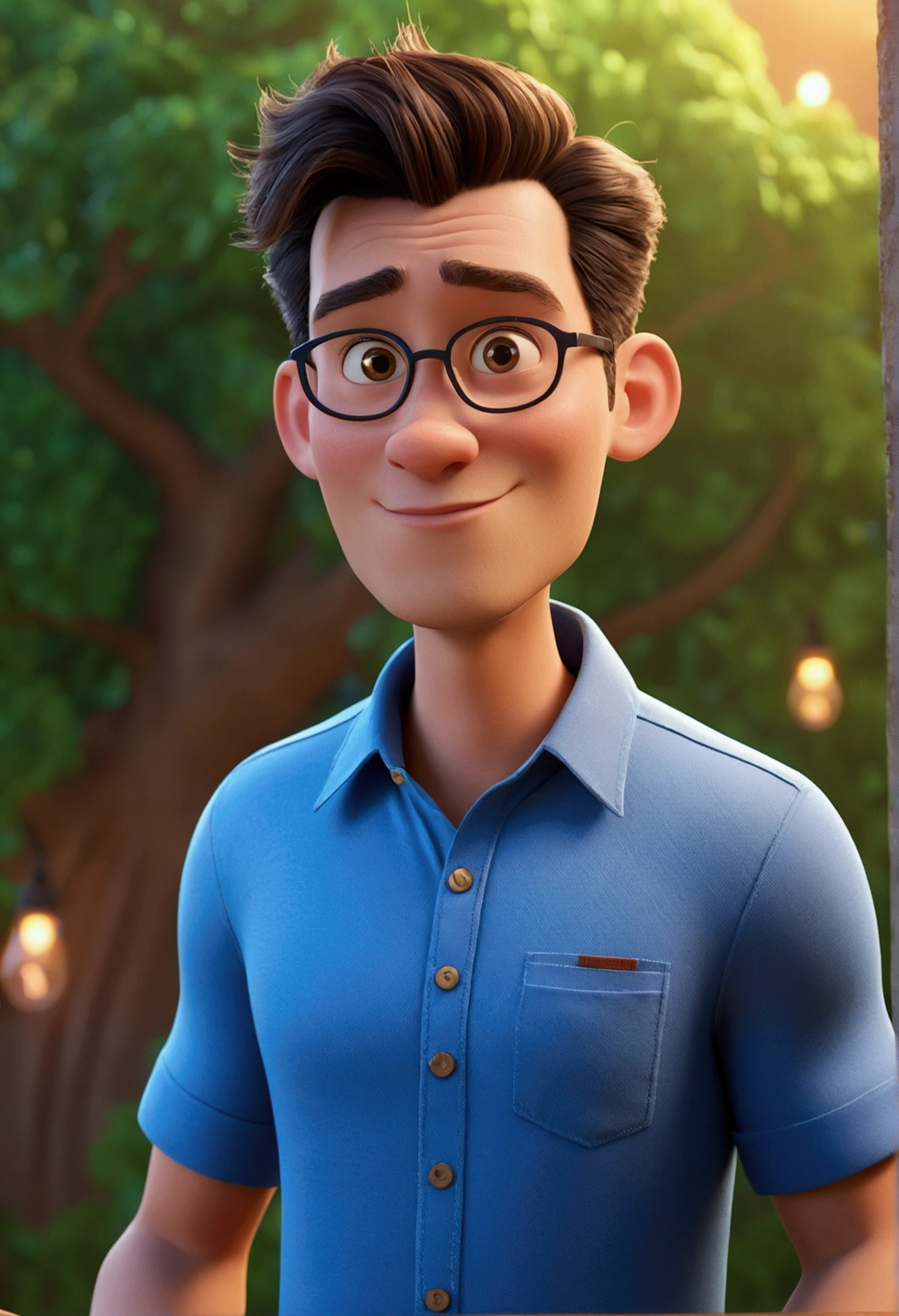 Cartoon character of a man in a blue shirt, an animated character, stylized character, animation style rendering, 3d stylized, Arnold Maya rendering, Stylized 3D rendering, toon render screenshot, 3d character, 3d character, Stylized 3D rendering, 3D character rendering, cartoon character, Personagem de close up, character posing, (Pixar-style) (master part:1.2) (bokeh) (best qualityer) (skin detailed) (detailed texture) (8k) (Argilla) (cinematic lighting) (sharp focus,Sit down and lift your upper body