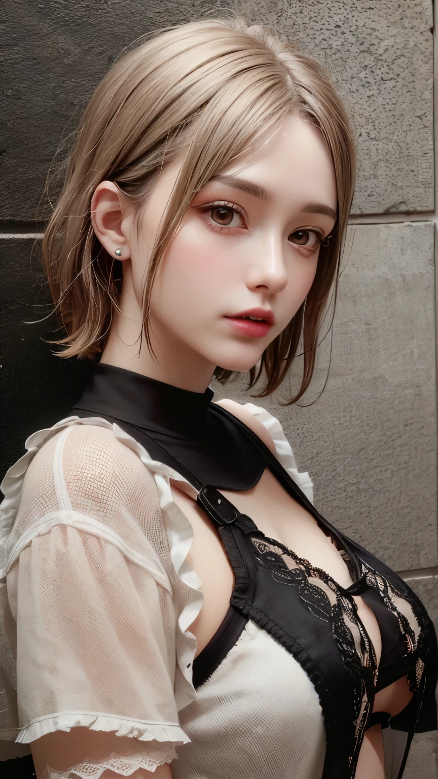 (best quality,4k,8k,highres,masterpiece:1.2), ultra-detailed, (realistic,photorealistic,photo-realistic:1.37),(beautiful detailed eyes, beautiful detailed lips, extremely detailed eyes and face, long eyelashes),studio lighting,physically-based rendering,vivid colors,(big tits, super big tits, super extra big tits:1.2),(bob haircut, composed expression:1.2),(earrings, choker, ring, maid's clothing),(soft lighting, diagonal composition, dynamic poses),