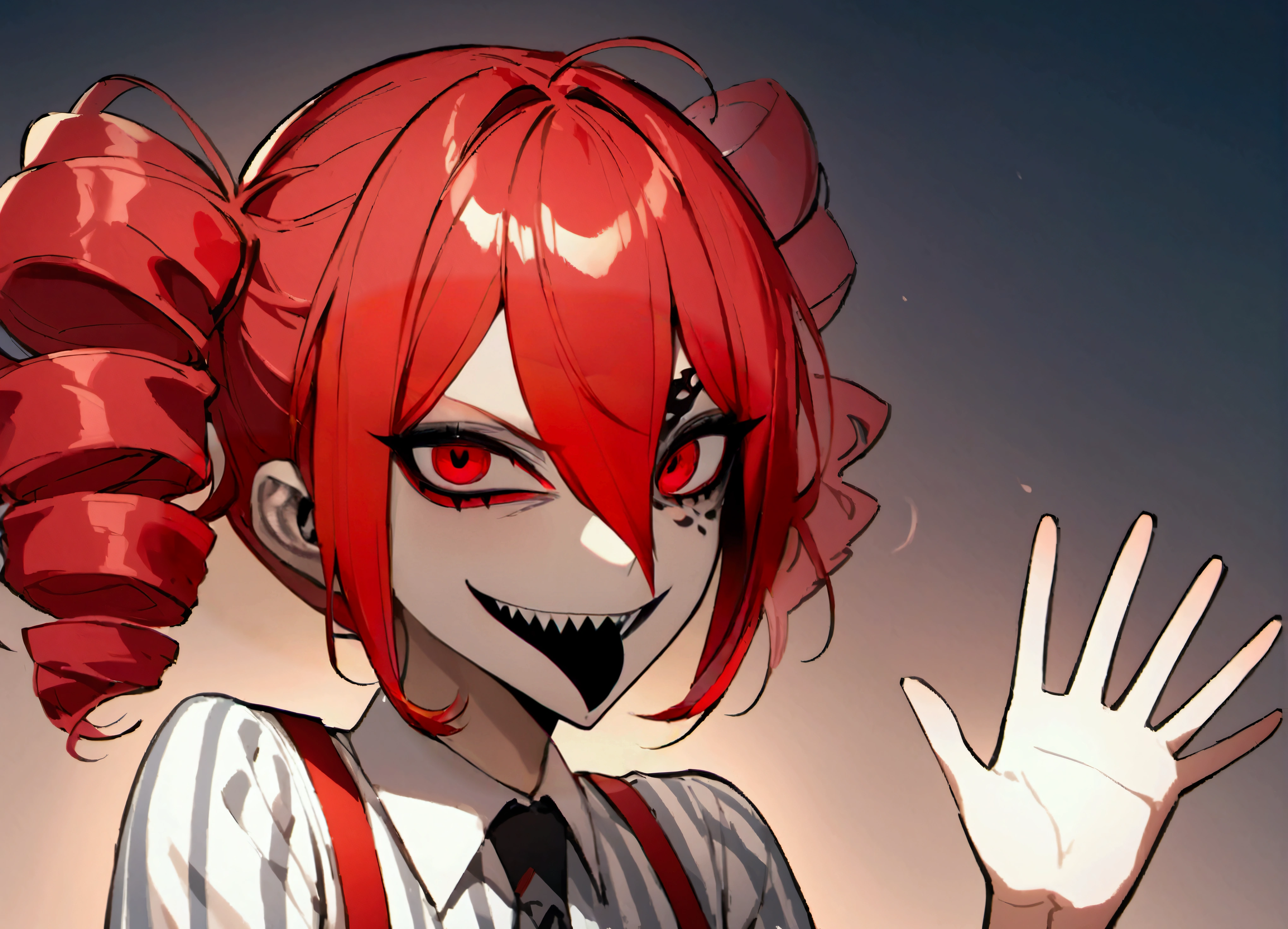 Red hair、Bikini、punch、Scary smile、office、Daytime、punching,Front facing