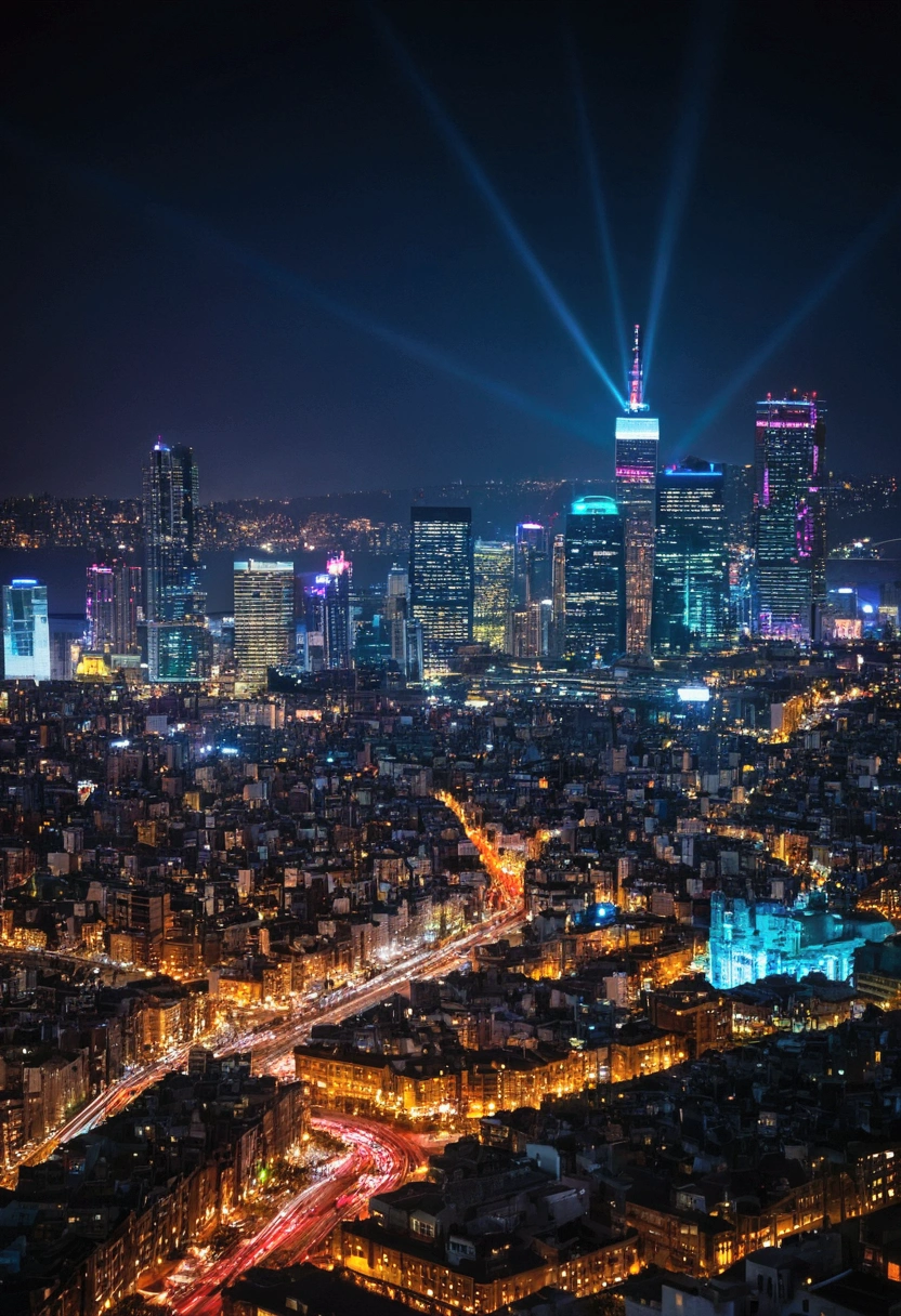 a close-up of a cityscape bokeh background, with circular lights in various colors and sizes, Creating a visually stunning and dynamic composition, perfect for adding a touch of urban style to design projects
