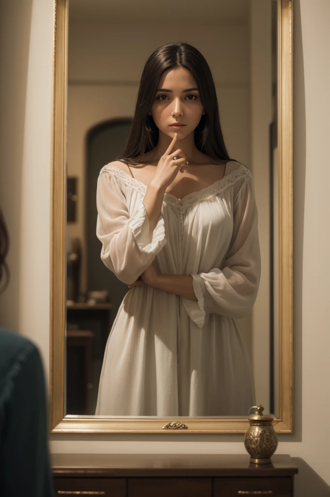 Image of woman reflecting the image of Christ in the mirror