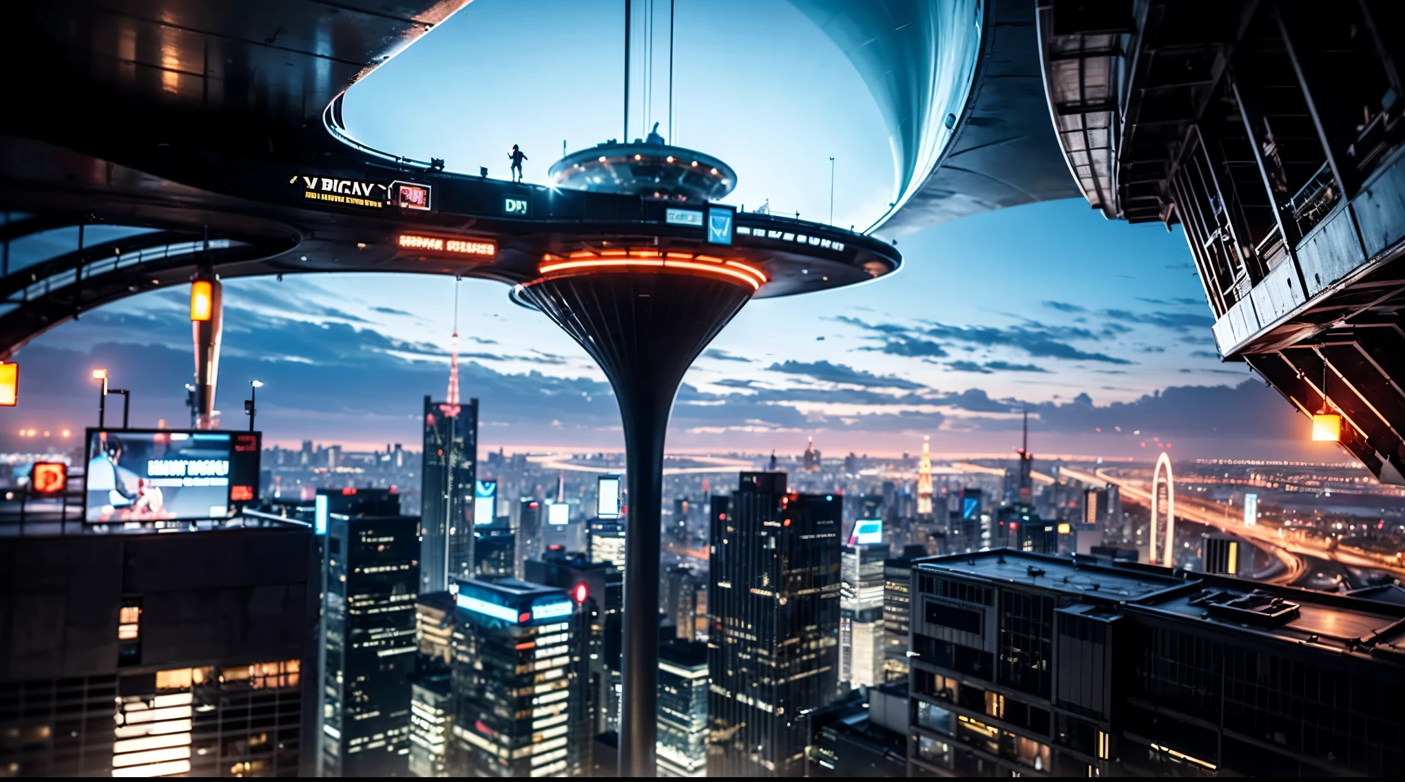 Create futuristic hyperrealist artwork, Imagine a city in the sky, With complex architectural structures and advanced technology. A detailed depiction of a futuristic city, Capture the bright light, Suspended platforms and flying vehicles that move vertically and horizontally through the air.  