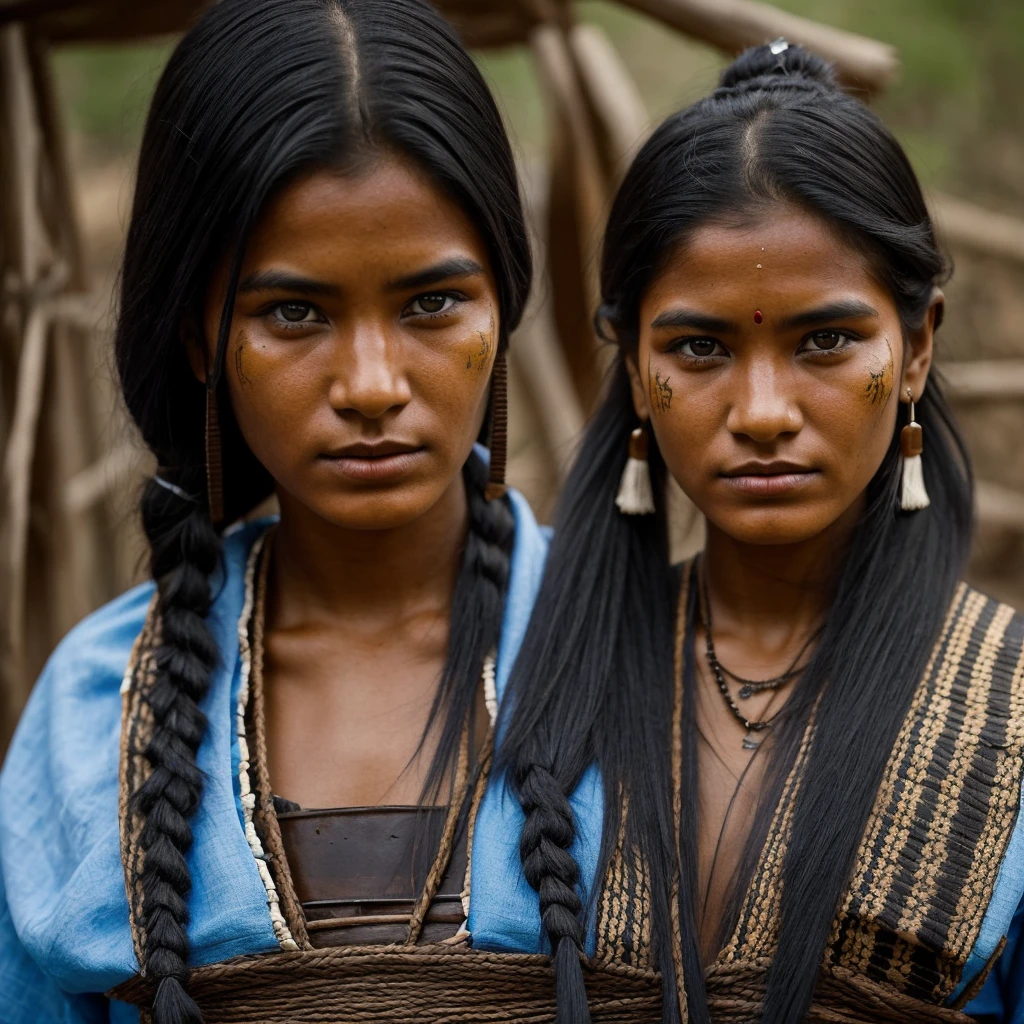 (many indigenous women) (full naked) naked people, many naked people, dark skin, (brown and red skin) tribe, village, day. indigenous natives, (location: hut, village, Traditional tribal village, Native village, Indigenous community) (naked men, naked women, naked teenagers, children) crowd, a lot of people, several people, cluster of people. people reunited. indigenous people side by side. (photo of an indigenous community)(all people naked)