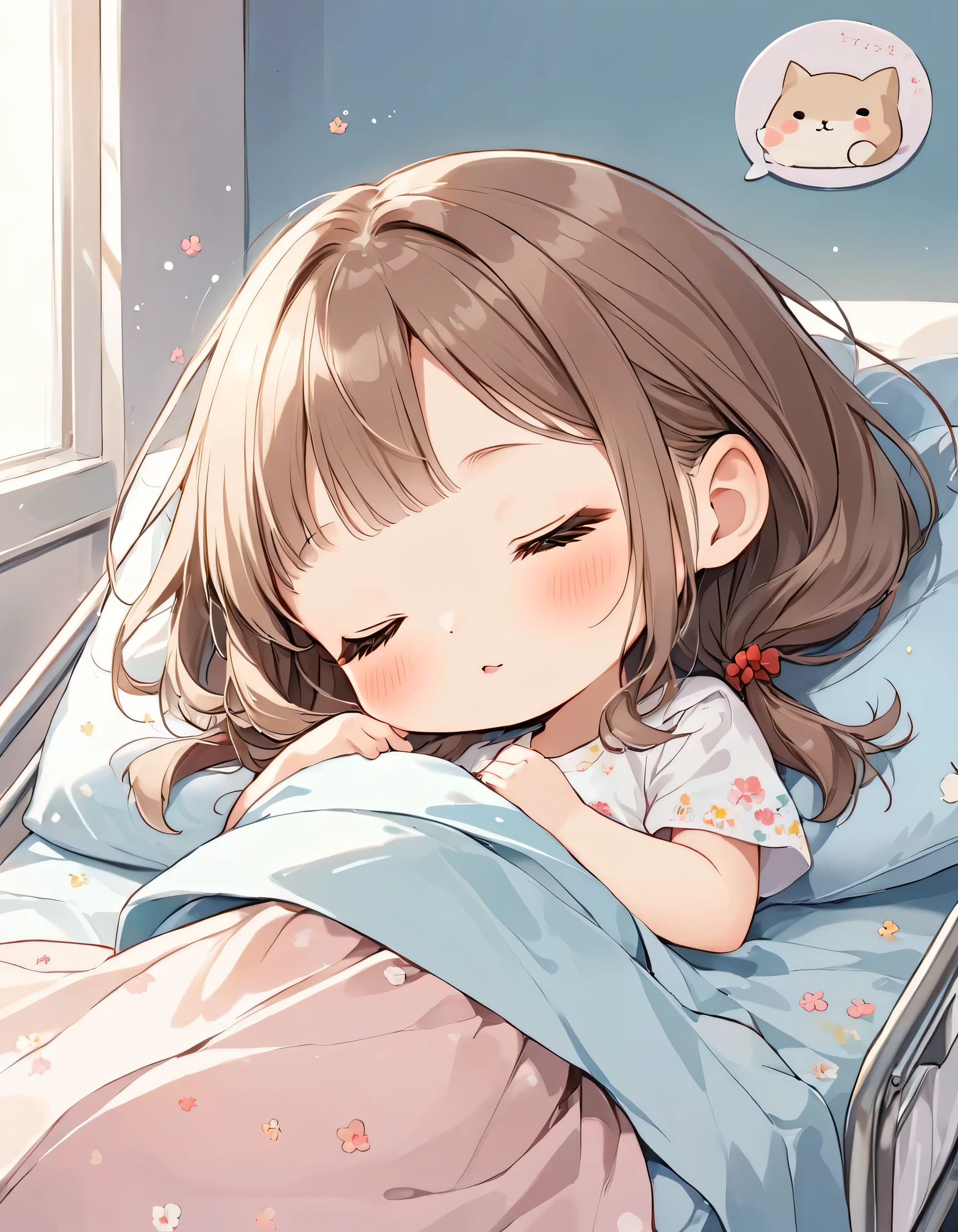 hayao miyazaki style, Kawaii Design, The most beautiful girl of all time、chibi, Cute エイリアン, (((nap))), hospital bed