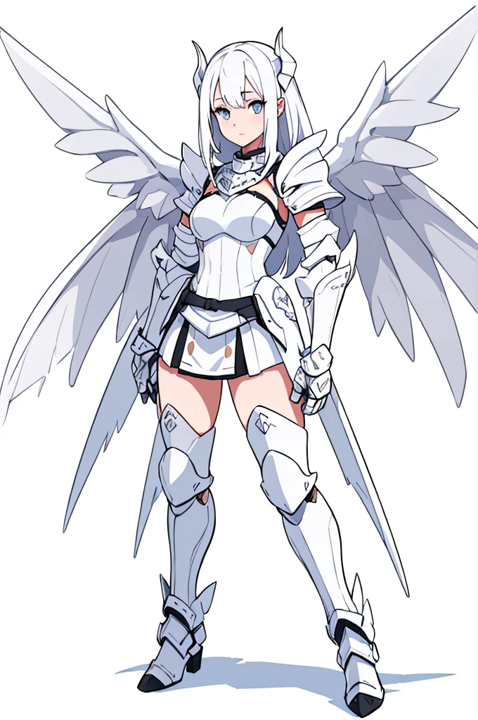 ((( white female knight armor))) dynamic pose, white hair, white_accesories, , white eyes, long hair, (((white background))).full body, High resolution, best quality, , several pairs of white wings, white female knight armor, (((white demon wings in the middle of the waist))), white small dragon tail, white eyes. white_clothes, HD, 8k, full_body, (((white_background))), white_accessories, (((female knight armor)))