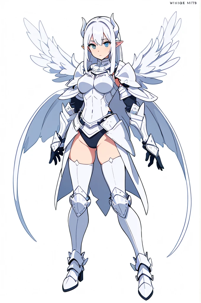 ((( white female knight armor))) dynamic pose, white hair, white_accesories, , white eyes, long hair, (((white background))).full body, High resolution, best quality, , several pairs of white wings, white female knight armor, (((white demon wings in the middle of the waist))), white small dragon tail, white eyes. white_clothes, HD, 8k, full_body, (((white_background))), white_accessories, (((female knight armor)))