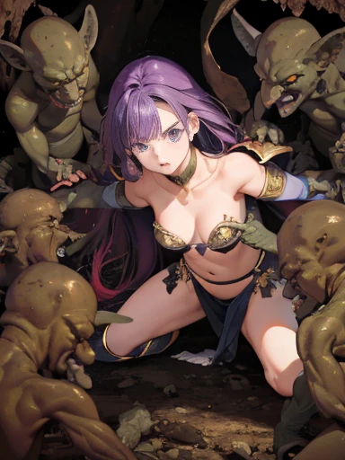 nsfw, best quality, official art, masterpiece, textile shading, HDR, gangbang, A female paladin, (in the forest), Wearing armor, metal armor, night, detailed aspects, Ultra-mini skirt 25cm above the knee, Surrounded by Goblins, Mr..々weapons, dirty,puffy nipple:1.5, large breasts, bikini tan:1.5, arms behind back:1.5, very long hair, silver hair, ponytail, red eye, restrained, pussy juice, hentai, rape face, intercourse with a goblin:1.35, vaginal penis:1.4, intercourse with a goblin:1.5, {{{girl on top:1.5}}}, barrette,