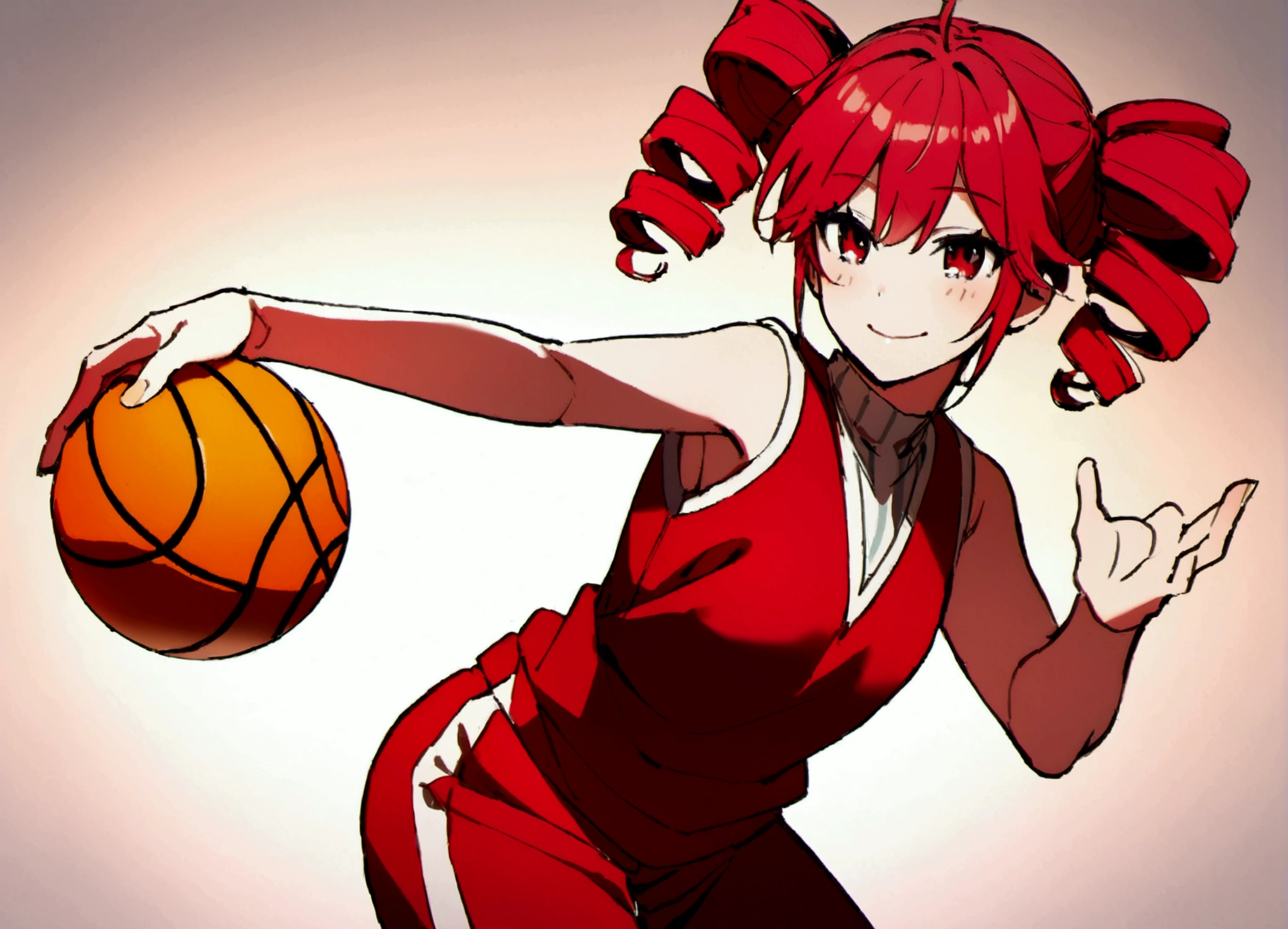 Red hair, plays basketball, smiles