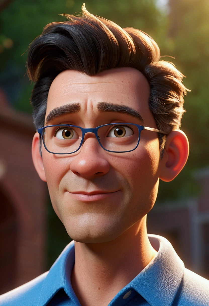 Cartoon character of a man in a blue shirt, an animated character, stylized character, animation style rendering, 3d stylized, Arnold Maya rendering, Stylized 3D rendering, toon render screenshot, 3d character, 3d character, Stylized 3D rendering, 3D character rendering, cartoon character, Personagem de close up, character posing, (Pixar-style) (master part:1.2) (bokeh) (best qualityer) (skin detailed) (detailed texture) (8k) (Argilla) (cinematic lighting) (sharp focus,Sit down and lift your upper body