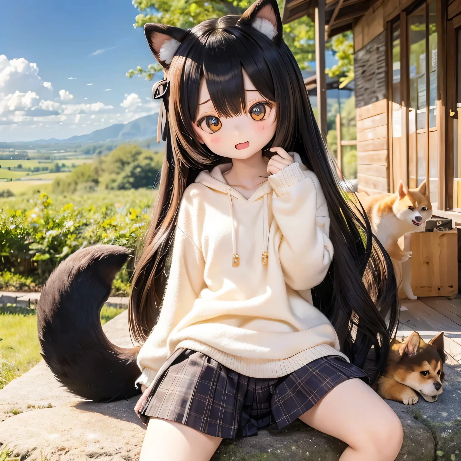Shiba Inu girl rural scenery