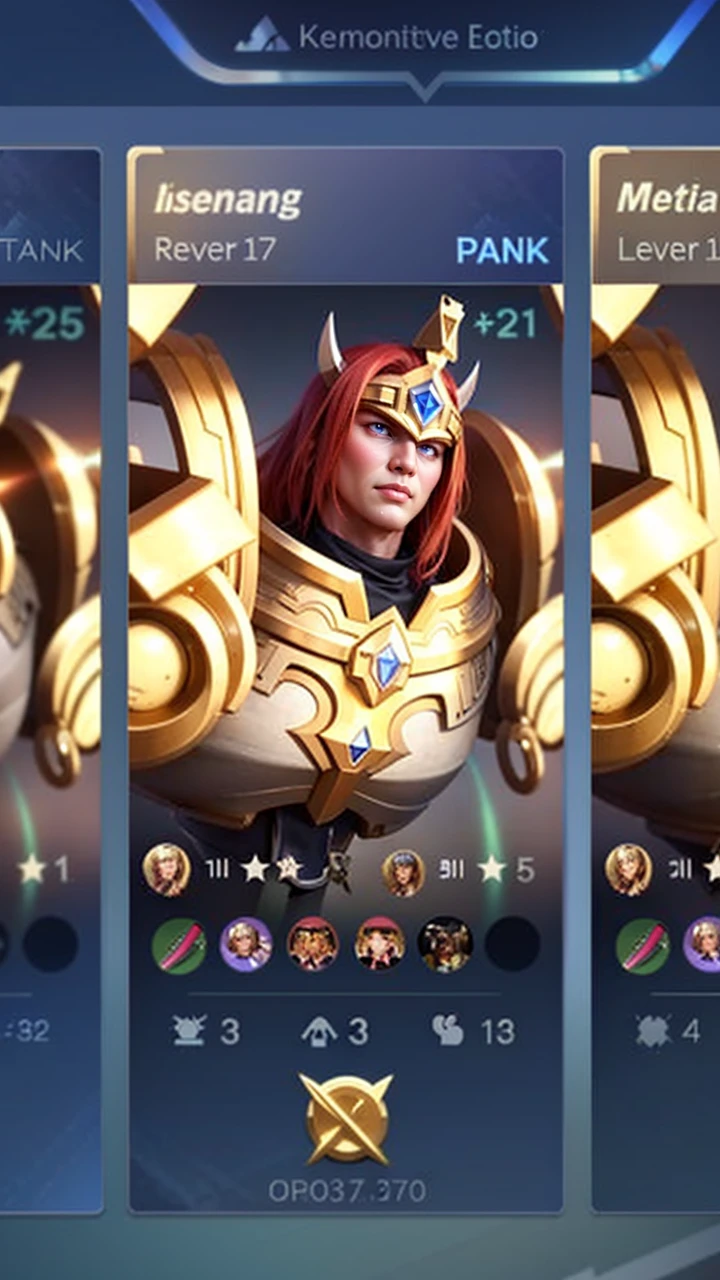 the jmage is a screenshot from a video game character selection screenhe image features a close-up view of a character's head, which is a man, 30 year, red hair wearing, gold and white armor,glare., epic anime style, anime style 4 k, range murata and artgerm, 4 k manga wallpaper, flying anime esper, badass anime 8 k, anime art wallpaper 8 k, high quality anime artstyle, anime boy, anime wallaper, extremely detailed artgerm, advanced anime digital art, red eyes, glare.