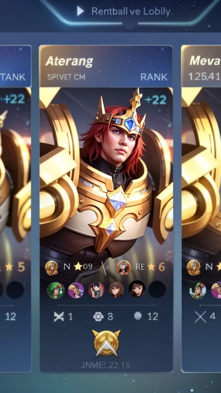 the jmage is a screenshot from a video game character selection screenhe image features a close-up view of a character's head, which is a man, 30 year, red hair wearing, gold and white armor,glare., epic anime style, anime style 4 k, range murata and artgerm, 4 k manga wallpaper, flying anime esper, badass anime 8 k, anime art wallpaper 8 k, high quality anime artstyle, anime boy, anime wallaper, extremely detailed artgerm, advanced anime digital art, red eyes, glare.