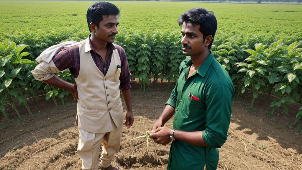 Farming and Business**: On one side Raju is working in farming and on the other side Mohan is showing his interest in business.