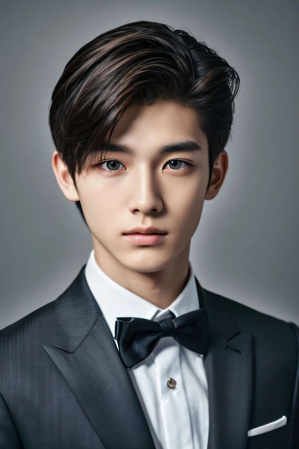 Highest quality, masterpiece, Ultra-high resolution, (Realistic: 1.4), Original photo, wallpaper, Head Photo, skin, Simple Background, Iris, detailed, Selfie, 1 boy, 18-year-old, good looking, Wind,night、suit