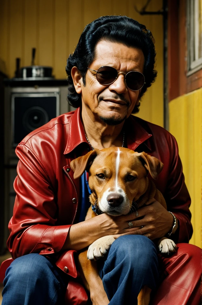Hector lavoe with a dog