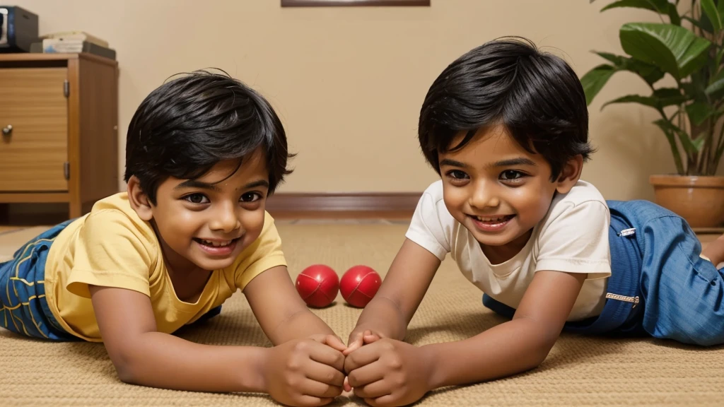 Image of Raju and Mohan**: Image of two smiling young boys playing with each other. YouTube thumbnail cartoon image
