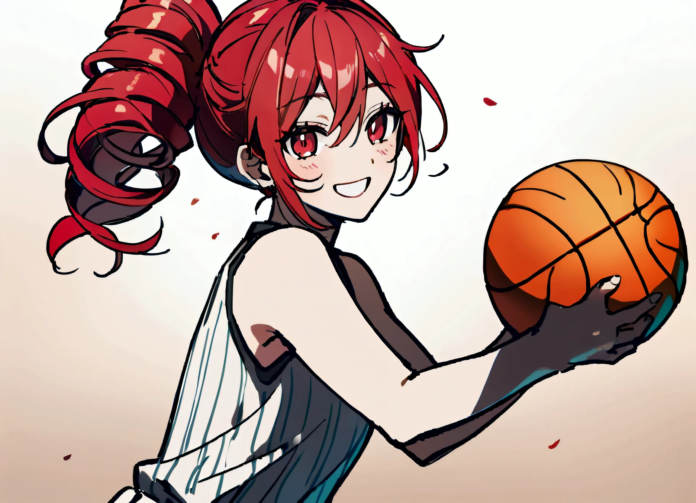 Red hair, plays basketball, smiles