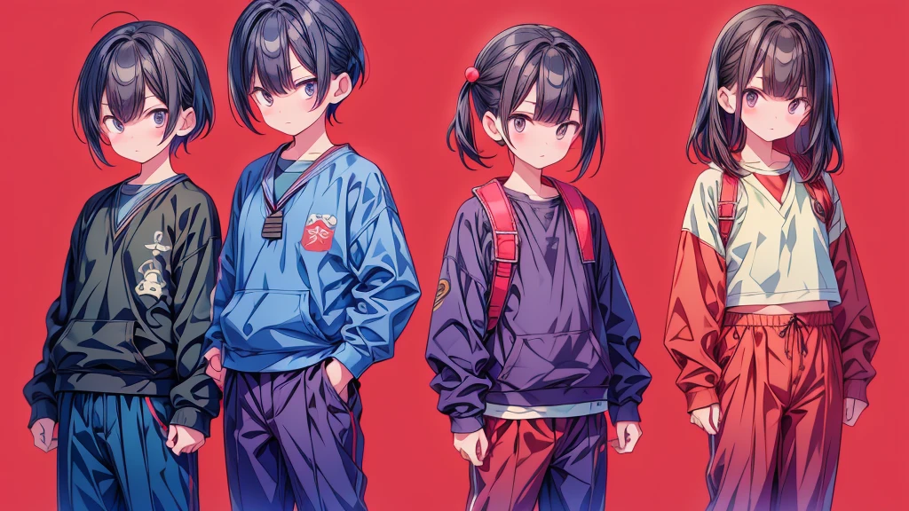 3 year old boy、Sweatshirt and long pants、Kindergarten Uniforms、Navy blue with red lines on the top、Navy blue shorts、