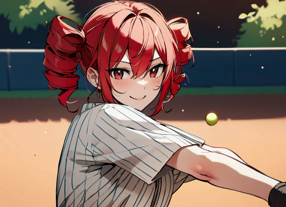 Red hair, plays baseball, smiles