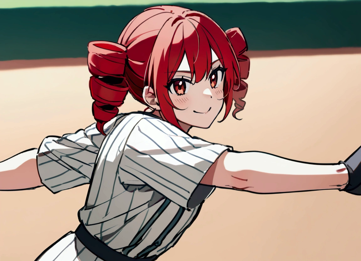 Red hair, plays baseball, smiles