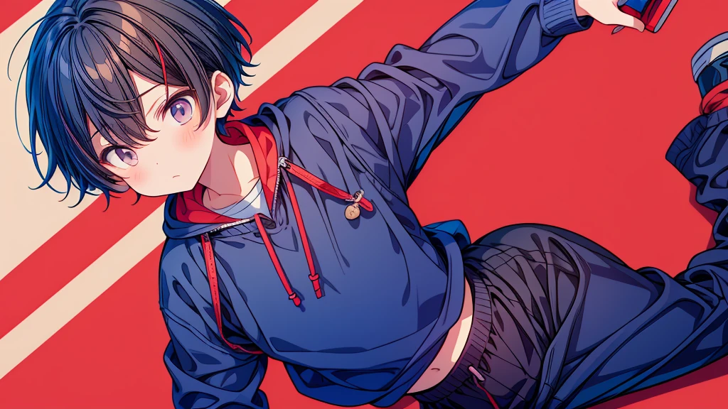 3 year old boy、Sweatshirt and long pants、Kindergarten Uniforms、Navy blue with red lines on the top、Navy blue shorts、