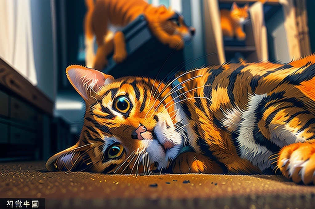 There is a cat lying on the floor, an Orange Cat, ginger cat, Photo of a cat, Orange Cat, ginger cat in mid action, Cat Photos, cute Cat Photos, A sick cat lies in the bedroom, Shot with Canon EOS R 6, A cute cat, This cat is orange, Portraits, looking towards camera