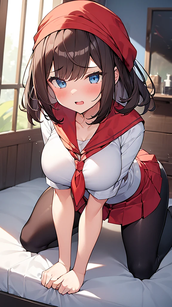 ((Girl having intense vaginal sex with man:1.3)), Anime One Girl, 22 years old, Pokemon ハルカ,((ハルカ Pokemon :1.3)), red bandana, Brown Hair, short hair, Blue eyes, Big Breasts, Chest cleavage, Bounce, Thighs, indoor, 32K,Super detailed,Ultra-detailed, The perfect ハルカ, Red clothes,Navy blue leggings under a short white skirt, Mei's outfit, socks,  whole body, , {{A Pokemon trainer sees ハルカ passing by and has Metamon transform into an adult May and engage in intense vaginal sex with her.}}, Intense piston movement between a man&#39;s legs, NSFW