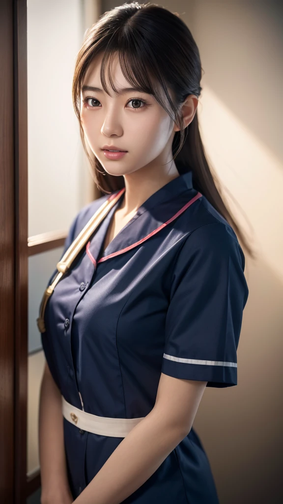 A beautiful young Japanese woman, around 20 years old, wearing a Nurses' Uniforms, ultra-detailed, 8K resolution, highly realistic, cinematic lighting, best quality, masterpiece, photorealistic, physically-based rendering, extremely detailed, vivid colors, professional, sharp focus, studio lighting