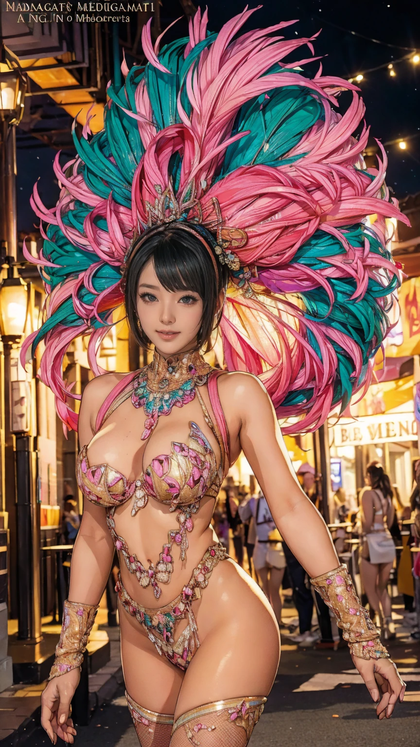 Highest quality, Official Art, masterpiece, Fabric Shading, High resolution, Very detailed, colorful, detailed, High leg samba micro costume:1.5, Microwave is fine:1.9, 1 female, Age 25, Black Hair, short hair, bob cut, One Length, BIG ASS:1.9, A bustling boulevard, sunny, skinny, {{Surrounded by male photographers:1.9}}, She has been photographed by many male photographers..:1.7, There is a snowstorm, Blessed, welcome:1.5, Camel Toe:1.9, G