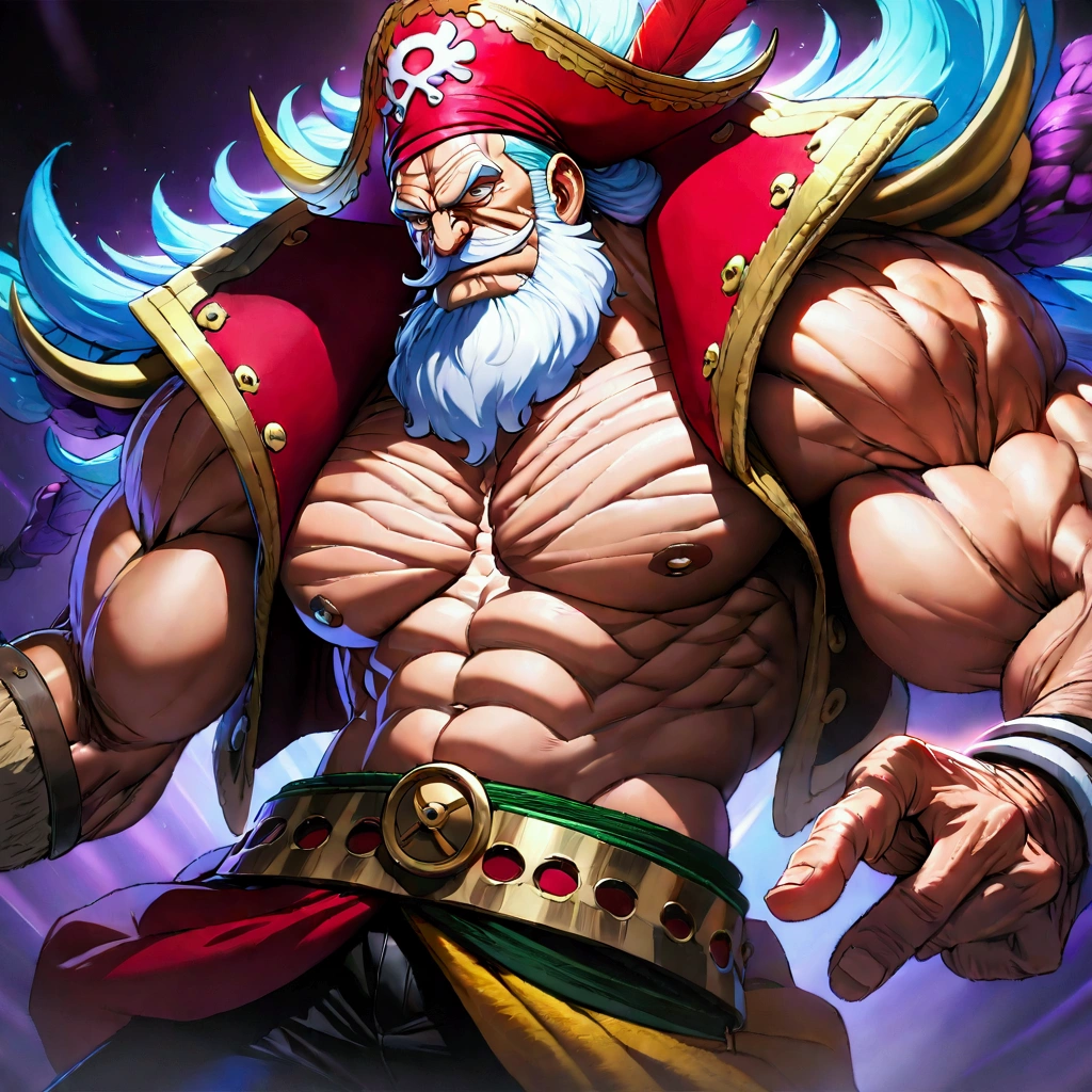 Old man, muscular and defined body, pirate captain outfit, "one piece manga and anime style, the angle is dynamic, divine proportion, highly detailed, sharp focus, intricately detailed, highly detailed, superior quality, high octane rendering, profile picture, 16k, ultra hd --ar 48:85 --q 2 --niji 5"