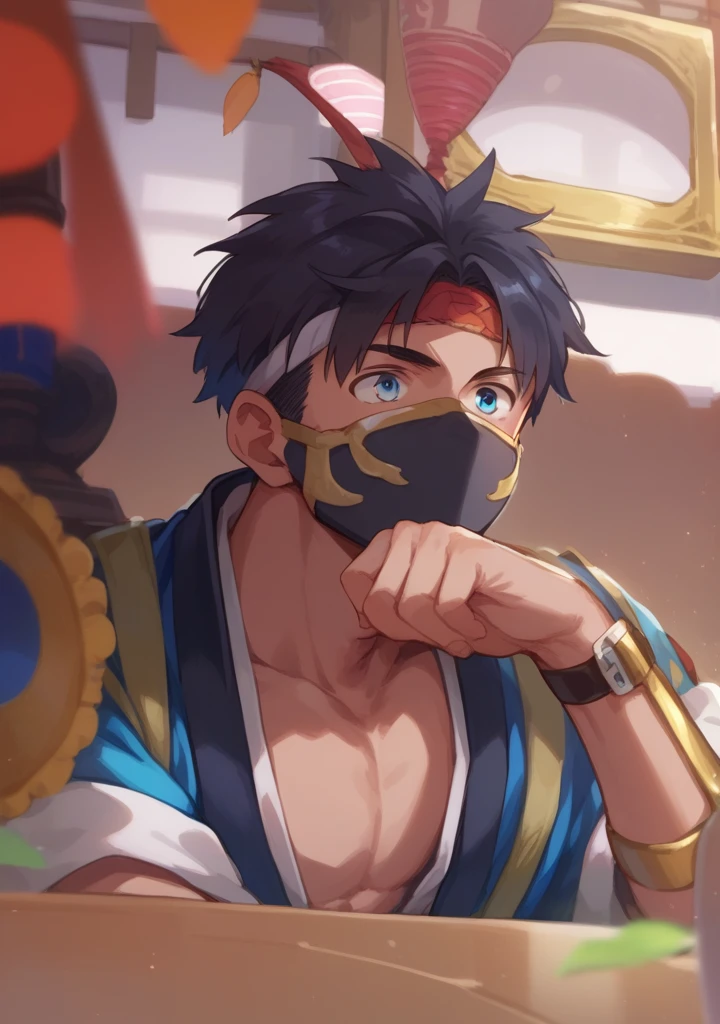 (score_9,score_8_up,score_7_up,score_6_up,score_5_up,score_4_up, source_anime), 8k, best quality, best lighting, BREAK, 1man, 18 yo, thin eyebrows, (tareme: 1.5), droppy eyes, toned, portrait, (forehead: 0.5), navy hair, blue eyes