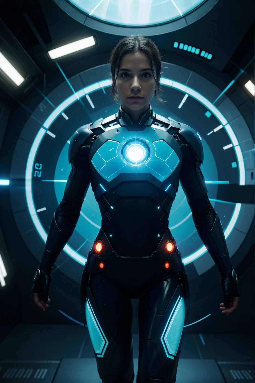 Create a dynamic holographic circle with a futuristic design. The circle should have a glowing blue color with electric cyan accents. It should appear slightly 3D with a translucent, shimmering effect. Animate the circle with a slow, smooth rotation or a gentle up-and-down movement. Include intermittent flashes of light and subtle particle effects around the circle to enhance its technological appearance. Ensure the background is transparent, and the overall effect should evoke a high-tech, sci-fi feel similar to JARVIS from Iron Man.