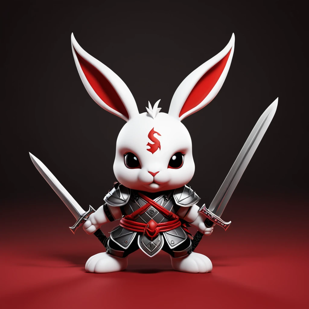 「strength『Scorpio Rabbit』のstrength章を作成してください。strength章には以下の要素が含まれることを希望します：
- A rabbit base with a touch of scorpion element - (Cute deformed design:1.6)
- Incorporating some elements of crossed swords and shields - Simple design - Red and black tones in the background symbolize determination and unity in the fight」