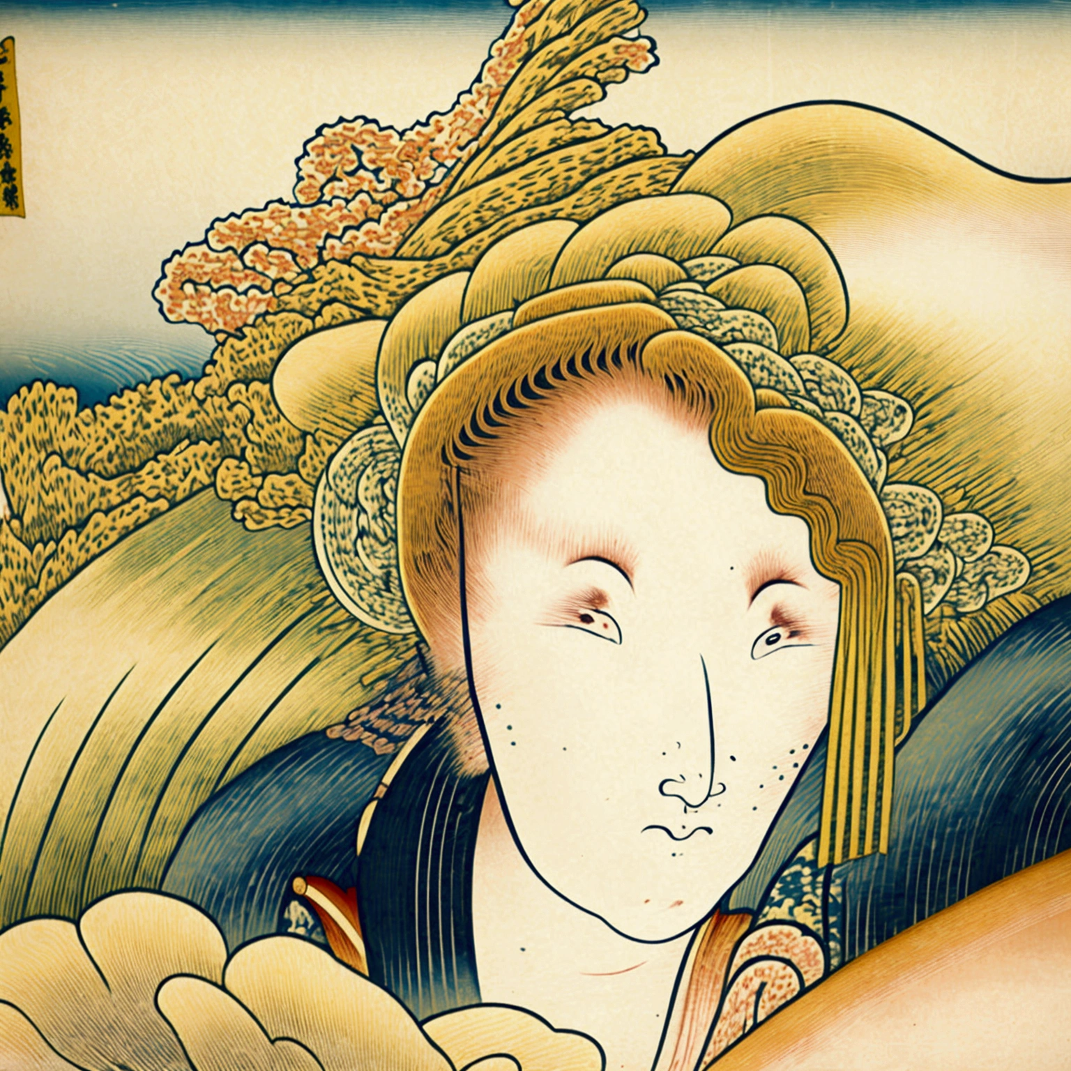 (((The Birth of Blonde Venus)))、(((Beautiful blonde woman close-up)))、,(((Ukiyo-e)))、Royal Sister,Jay's official art,Unity8k wallpaper,Ultra-detailed,Beauty and aesthetics,masterpiece,Highest quality,(zIntertwined,Mandala,Tangled,Intertwined),(Fractal Art:1.3),One girl,Very detailed,Dynamic Angle,Cowboy gets shot,Chaotic beauty,elegant,Barbaric design,Bright colors,Romanticism,JamesJean,Robbie Deviantano,Lost Run,Francis Bacon,Michal Muraz,Adrian Gurney,Petrakot Wright,Gerhardricht,takato yamamoto,Ashley Wood,Atmospheric,Ecstasy Music Notes,Streaming notes are visible