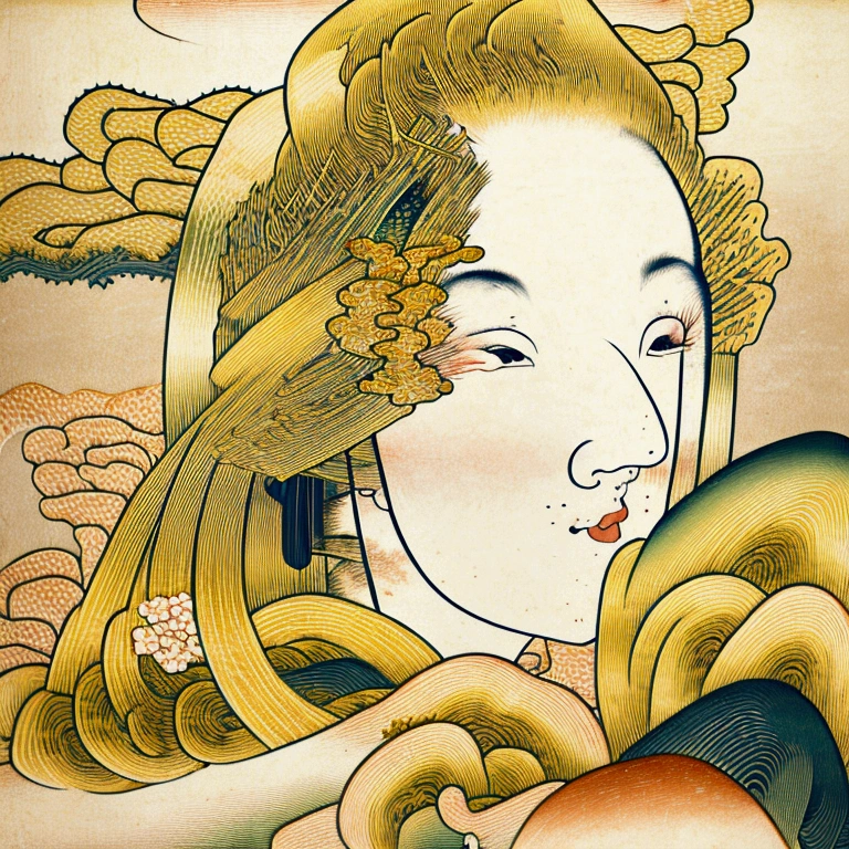 (((The Birth of Blonde Venus)))、(((Beautiful blonde woman close-up)))、，(((Ukiyo-e)))、Royal Sister，Jay&#39;s official art,Unity8k wallpaper,Ultra-detailed,Beauty and aesthetics,masterpiece,Highest quality,(zIntertwined,Mandala,Tangled,Intertwined),(Fractal Art:1.3),One girl,Very detailed,Dynamic Angle,Cowboy gets shot,Chaotic beauty,elegant,Barbaric design,Bright colors,Romanticism,JamesJean,Robbie Deviantano,Lost Run,Francis Bacon,Michal Muraz,Adrian Gurney,Petrakot Wright,Gerhardricht,takato yamamoto,Ashley Wood,Atmospheric,Ecstasy Music Notes,Streaming notes are visible