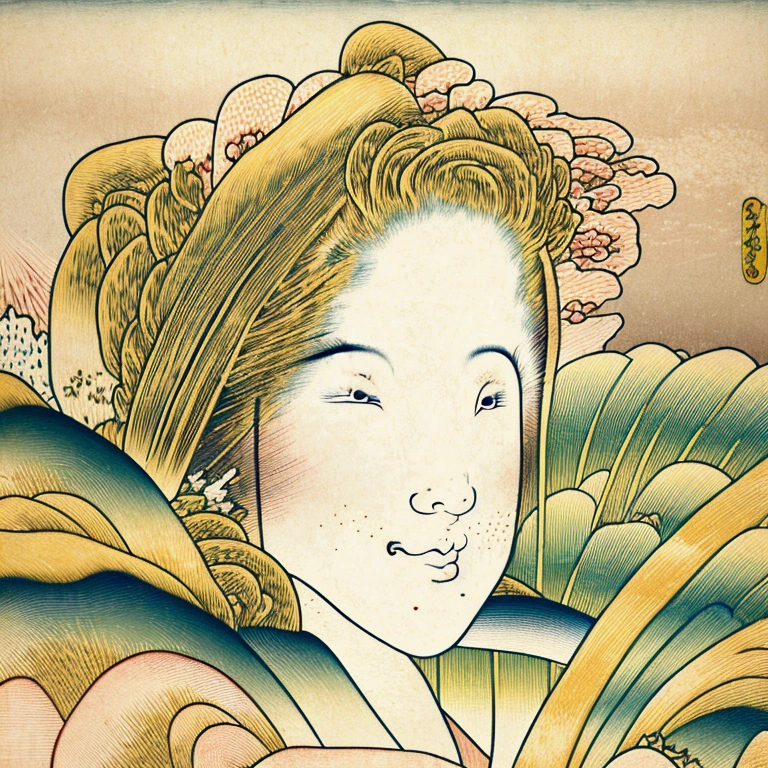 (((The Birth of Blonde Venus)))、(((Beautiful blonde woman close-up)))、,(((Ukiyo-e)))、Royal Sister,Jay's official art,Unity8k wallpaper,Ultra-detailed,Beauty and aesthetics,masterpiece,Highest quality,(zIntertwined,Mandala,Tangled,Intertwined),(Fractal Art:1.3),One girl,Very detailed,Dynamic Angle,Cowboy gets shot,Chaotic beauty,elegant,Barbaric design,Bright colors,Romanticism,JamesJean,Robbie Deviantano,Lost Run,Francis Bacon,Michal Muraz,Adrian Gurney,Petrakot Wright,Gerhardricht,takato yamamoto,Ashley Wood,Atmospheric,Ecstasy Music Notes,Streaming notes are visible