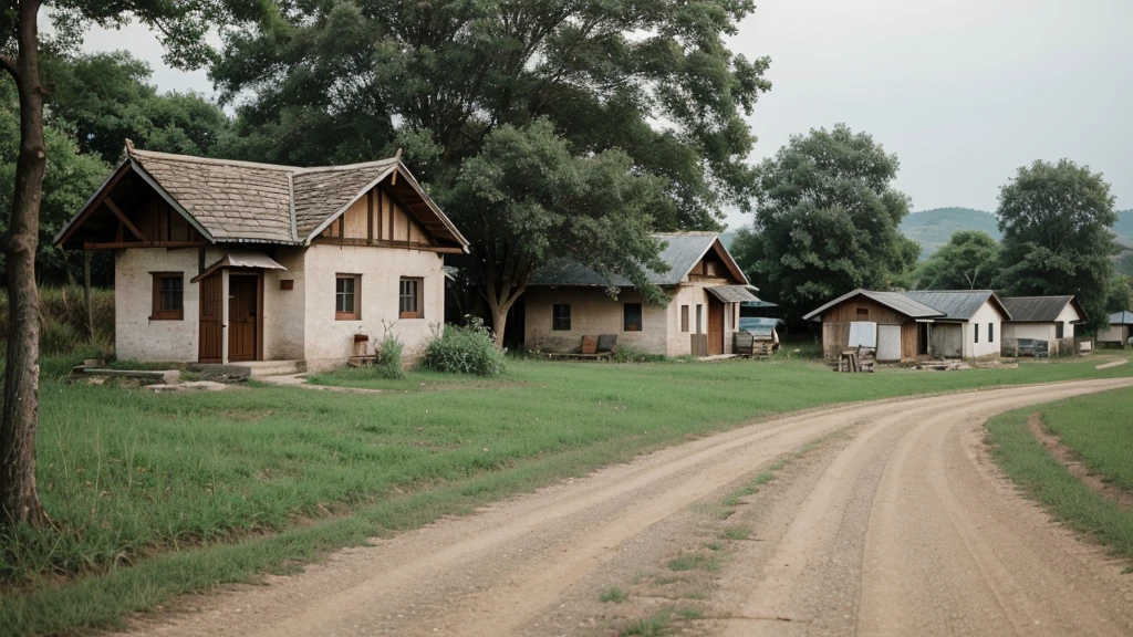 Rural Atmosphere**: A view of the simple and peaceful village atmosphere.