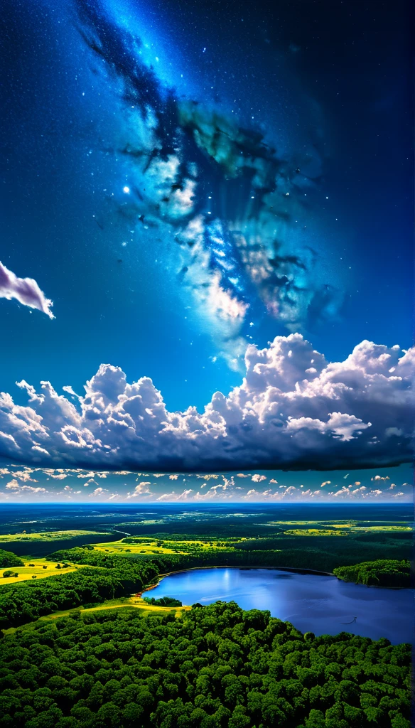 summer sky,photorealistic,highly realistic,extreme details,breathtakingly realistic,high contrast realism,high saturation realism,vibrant colors,dramatic lighting,captivating landscape,compelling storytelling,atmospheric scene,mesmerizing visuals,intricate details,strong emotions,celestial beauty,dreamlike world