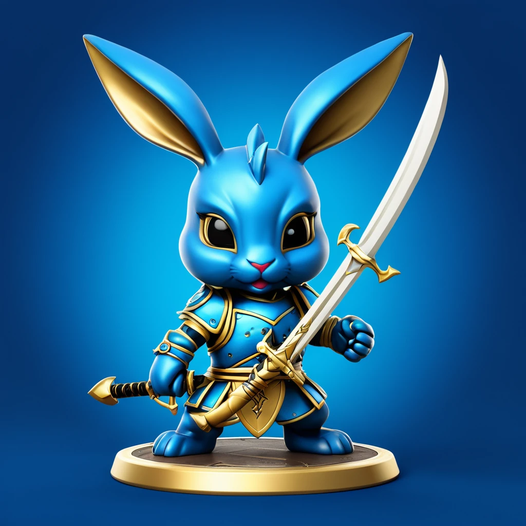 「strength『Scorpio Rabbit』のstrength章を作成してください。strength章には以下の要素が含まれることを希望します:
- A rabbit base with a touch of scorpion element - (Cute deformed design:1.6)
- Incorporating some elements of crossed swords and shields - Simple design - Gold and blue tones in the background symbolize determination and unity in the fight」